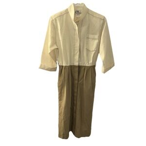 Vintage 80's Willi Of California Cream Brown‎ Shirt Dress MIDI Size 6 USA